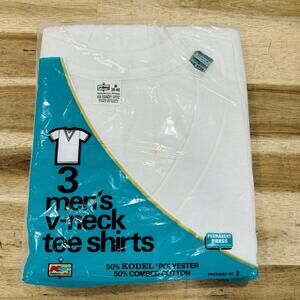 Vtg 70s 80s Kmart White T Shirts V-Neck 3 Pack M 38-40 Combed Cotton Tee NOS